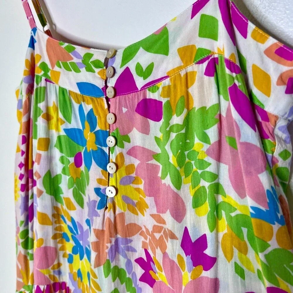 Mister Zimi Women's Dress 8 Sleeveless Tiered Trapeze Midi Kaleidoscope‎ Cottage